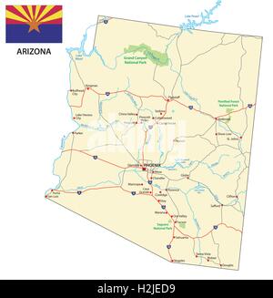 Arizona-Fahrplan mit Flagge Stock Vektor