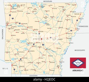 Arkansas-Fahrplan mit Flagge Stock Vektor