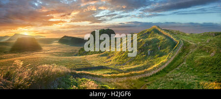 Ein Hadrian Wall Milecastle Fort in der Nähe von Houseteads römisches Kastell, Vercovicium, A UNESCO World Heritage Site, Northumberland, England Stockfoto