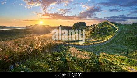 Ein Hadrian Wall Milecastle Fort in der Nähe von Houseteads römisches Kastell, Vercovicium, A UNESCO World Heritage Site, Northumberland, England Stockfoto