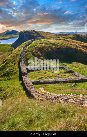 Ein Hadrian Wall Milecastle Fort in der Nähe von Houseteads römisches Kastell, Vercovicium, A UNESCO World Heritage Site, Northumberland, England Stockfoto