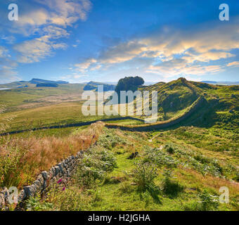 Ein Hadrian Wall Milecastle Fort in der Nähe von Houseteads römisches Kastell, Vercovicium, A UNESCO World Heritage Site, Northumberland, England Stockfoto