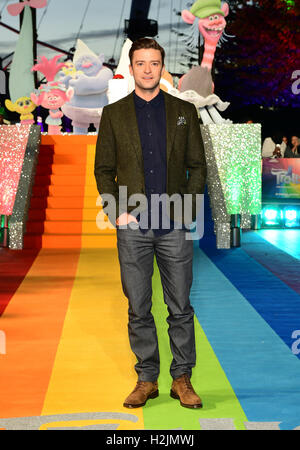 Justin Timberlake die Trolle besondere Veranstaltung am Coca-Cola London Eye auf der Themse in London. Stockfoto