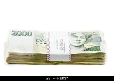 Tschechische Banknoten nominalen Wert zwei bis fünf tausend Kronen auf weißem Hintergrund. 200 000 kc beträgt ca. 8 300 US-Dollar (US Stockfoto