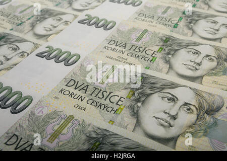 Tschechische Banknoten nominalen Wert zwei tausend Kronen als Hintergrund Stockfoto