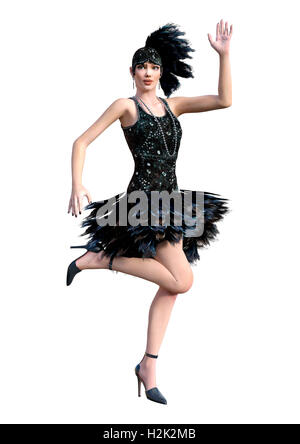 3D-Rendering einer weiblichen Flapper-Tänzerin isoliert auf weißem Hintergrund Stockfoto