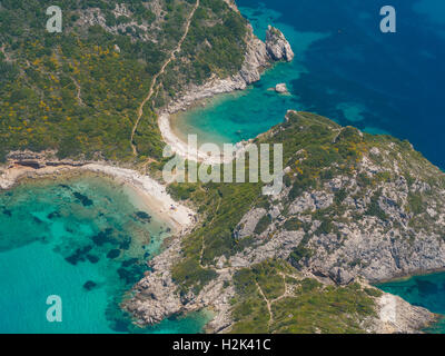 Limni Strand in Paleokastritsa, Korfu Griechenland Blick aus der Luft Stockfoto