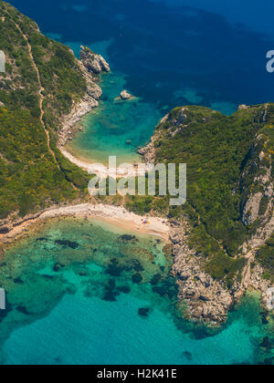 Limni Strand in Paleokastritsa, Korfu Griechenland Blick aus der Luft Stockfoto