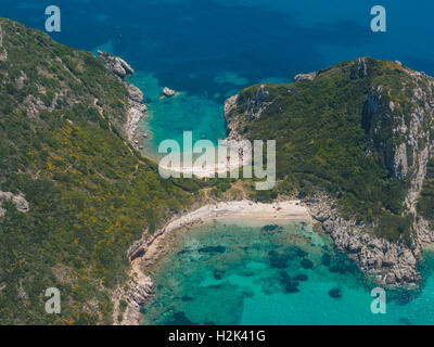 Limni Strand in Paleokastritsa, Korfu Griechenland Blick aus der Luft Stockfoto