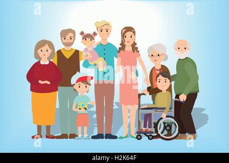 Große Familie zusammen Vektor-Illustration ein flaches design Stock Vektor