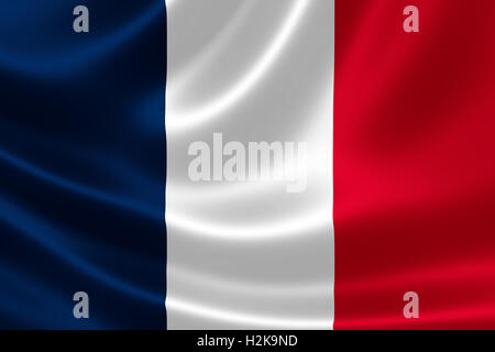 3D Darstellung der Flagge Frankreichs auf seidigen Stoff Stockfoto