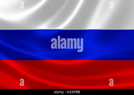 3D Wiedergabe der russischen Flagge auf satin Stoff Textur. Stockfoto