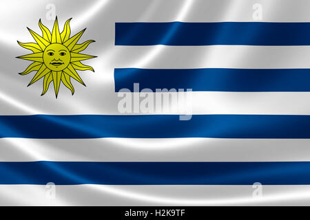 3D Darstellung der Flagge von Uruguay auf seidige Textur. Stockfoto