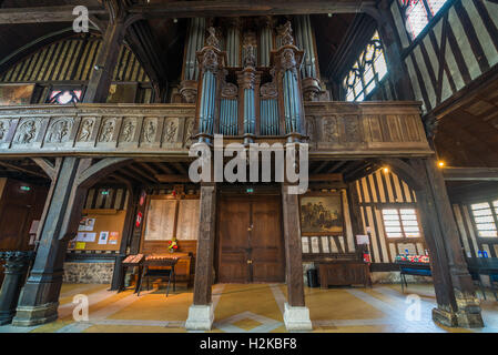 Holz-Interieur der Kirche St. Katharina in Honfleur, Frankreich, Europa, EU, Normandie. Stockfoto