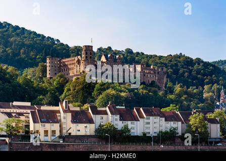Das Schloss betrachtet aus, über den Fluss Necke, Heidelberg, Baden-Württemberg, Deutschland Stockfoto