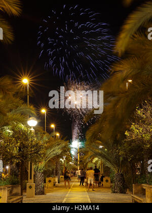 Burg Feuerwerk in Elche am Tag der Heiligen Jungfrau Stockfoto