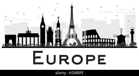 Europa Skyline Silhouette mit Sehenswürdigkeiten. Vektor-Illustration. Einfache flache Konzept für Tourismus Präsentation, Banner, Plakat Stock Vektor