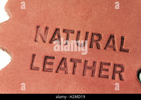 Naturleder Label Nahaufnahme Foto Stockfoto