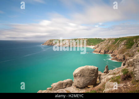 Porthcurno Bay West Cornwall Küste Seelandschaft UK Stockfoto
