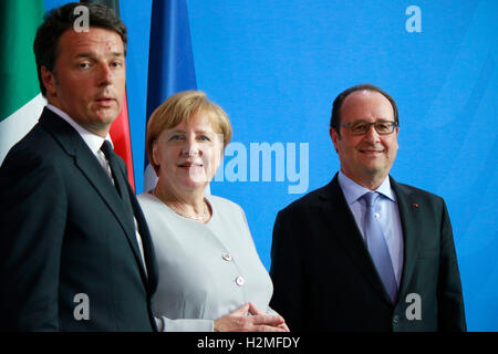 BKin Angela Merkel, Matteo Renzi, Francois Hollande - Treffen der dt. Bundeskanzlerin Mit Dem Italienischen Ministerpraesidente Stockfoto