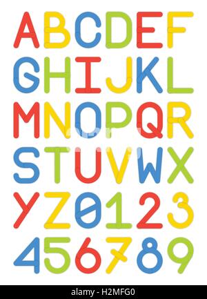 [EPS10] englische Schrift Großbuchstaben und Ziffern moderne Schriftart sans Serif bunt rot gelb blau grün Vektor illustra Stock Vektor
