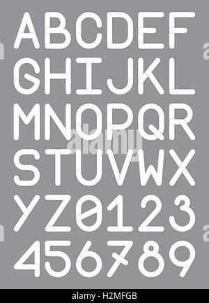 [EPS10] englische Schrift Großbuchstaben und Ziffern moderne Schriftart sans Serif weiße Vektor-illustration Stock Vektor