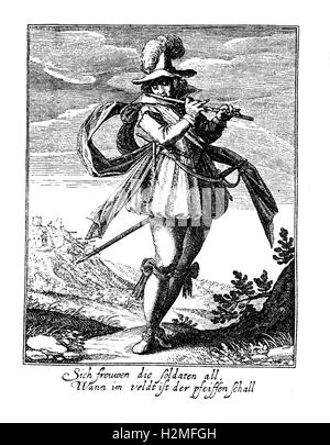Dreißig Jahre Krieg Soldat mit Schwert und Querflöte, mittlere XVII. Jh. Stockfoto