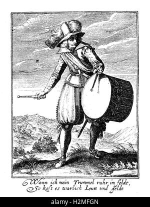 Dreißig Jahre Krieg Soldaten-Schlagzeuger, Mitte XVII Jahrhundert Stockfoto