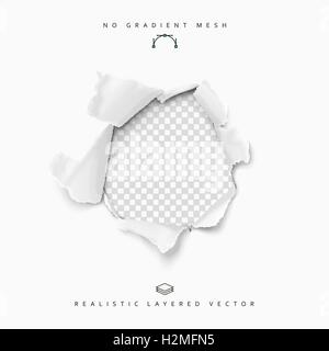 Zerrissenes Papier realistisch, Loch in das Blatt Papier auf einem transparenten Hintergrund. Stock Vektor