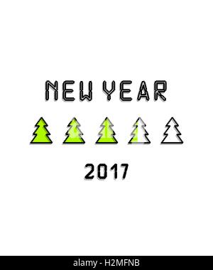 Neue Jahr 2017 Inschrift Grußkarten in Pixel-Art Stil mit Tannen und leer Stock Vektor