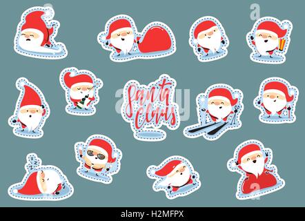 Santa Claus Zeichen von Weihnachten. Skurrile Cartoon Patch niedliche Aufkleber flach. Stock Vektor
