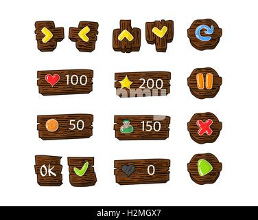 Eingestellte Schnittstelle Spieldesign Tasten und Symbole. Stock Vektor