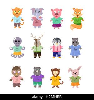 Tier, Baby, Bär, Cartoon, Charakter, kindisch, Sammlung, niedlich, lustig, fröhlich, Nilpferd, Nilpferd, Elefant, Wald Stock Vektor