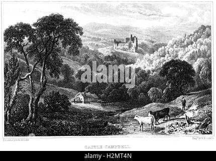 Eine Gravur der Castle Campbell mit hoher Auflösung aus einem Buch gescannt gedruckt im Jahre 1838. Kostenlos copyright geglaubt. Stockfoto
