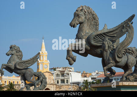 Große Statuen von Pegasus in Cartagena de Indias Stockfoto