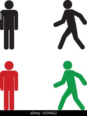 Schwarz, Rot und Grün mann Symbole, grüne Mann zu Fuß und roten Mann, Symbole, Vector Illustration. Stock Vektor