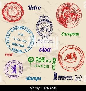 Satz von echten Briefmarken von Berliner Mauer. Stock Vektor