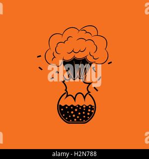 Symbol-Explosion von Chemie-Kolben. Orangefarbenen Hintergrund mit schwarz. Vektor-Illustration. Stock Vektor