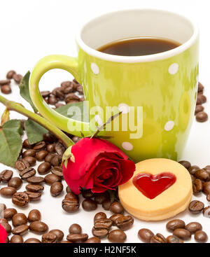 Tasse Kaffee mit Bean Brown und Barista Stockfoto