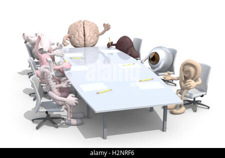 viele menschliche Organe treffen um den Tisch herum und folgen Sie ihrem Chef, 3d Illustration Stockfoto