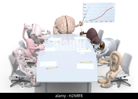 viele menschliche Organe treffen um den Tisch herum und folgen Sie ihrem Chef, 3d Illustration Stockfoto