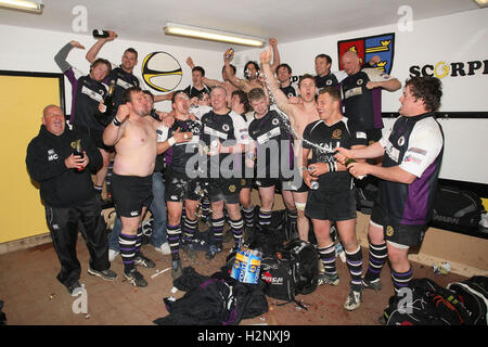 Romford feiern Clinchen die Meisterschaft - Ipswich RFC Vs Romford & Gidea Park RFC - London & South East Division zwei Norden Rugby - 31.03.12 Stockfoto