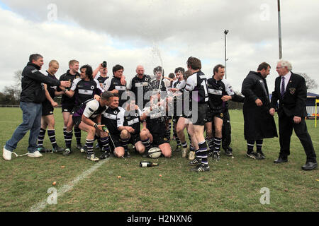 Romford feiern Clinchen die Meisterschaft - Ipswich RFC Vs Romford & Gidea Park RFC - London & South East Division zwei Norden Rugby - 31.03.12 Stockfoto