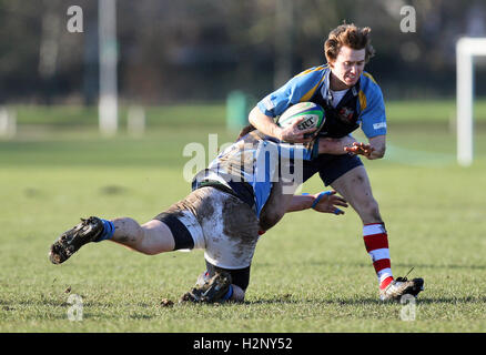 Luke Taylor in Aktion für alte Cooperians - alte Cooperians RFC Vs alte Brentwoods RFC - Essex Rugby League an Coopers Coborn Schule, Upminster - 30.01.10 Stockfoto