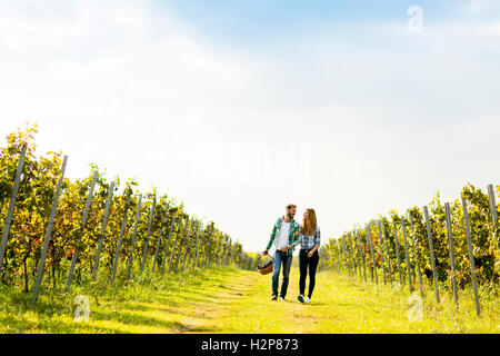 Paar der Winzer im Weinberg Stockfoto