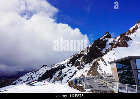 Unterkünfte im Skigebiet auf Mount Ruapehu Stockfoto