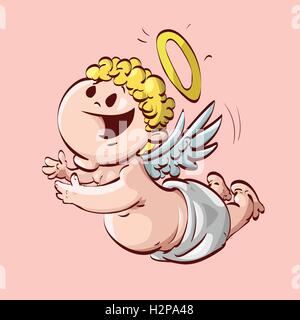 Bunte Vektor-Illustration ein Baby Engel fliegen mit Hände nach vorne und Windel tragen. Stock Vektor