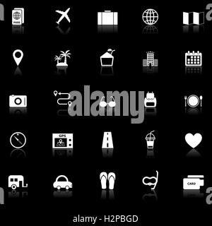 Reise-Ikonen mit Spiegeln auf schwarzem Hintergrund, Lager Vektor Stock Vektor