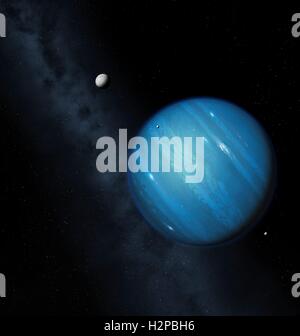 Hypothetischen neunten Planeten, Abbildung. Planet ist neun einem hypothetischen massereichen Planeten, zuerst im Jahr 2014 vorgeschlagen, der spekuliert wird, weit draußen im Sonnensystem umkreist. Es wurde nicht offiziell erkannt. Stattdessen haben Astronomen die Präsenz von abgeleitet. Stockfoto