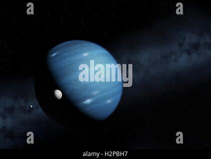 Hypothetischen neunten Planeten, Abbildung. Planet ist neun einem hypothetischen massereichen Planeten, zuerst im Jahr 2014 vorgeschlagen, der spekuliert wird, weit draußen im Sonnensystem umkreist. Es wurde nicht offiziell erkannt. Stattdessen haben Astronomen die Präsenz von abgeleitet. Stockfoto